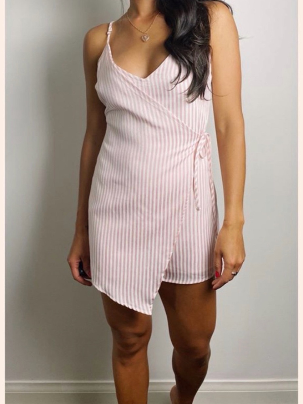 Wild Honey Pink & White Striped Wrap Skort Romper